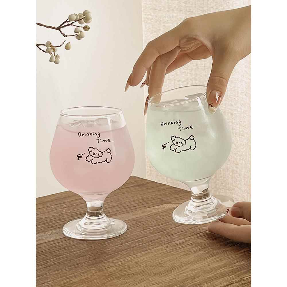 ins冯韩国可爱的小狗高脚杯杯红酒杯香槟杯果汁杯水杯咖啡杯