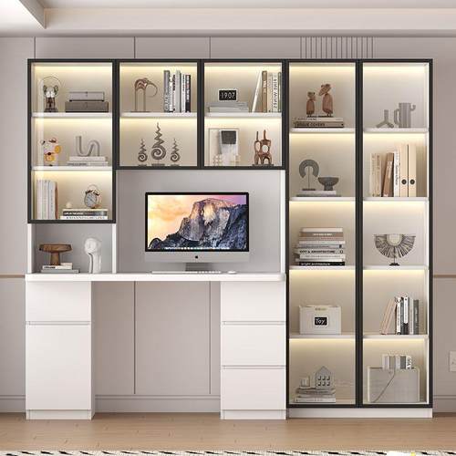 实木轻书桌书架组合简GWC约电桌书脑柜一体儿童卧室奢家用习写字