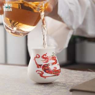 手工陶瓷描金高档主人杯家用国潮风白瓷品茗杯创意福意不倒杯 中式