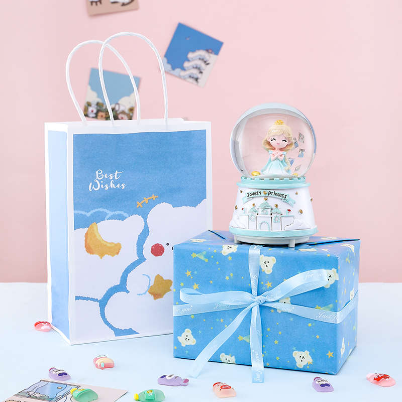 儿童节粉公主创意发光音乐盒水晶球小夜灯桌面摆件生日礼物送女生