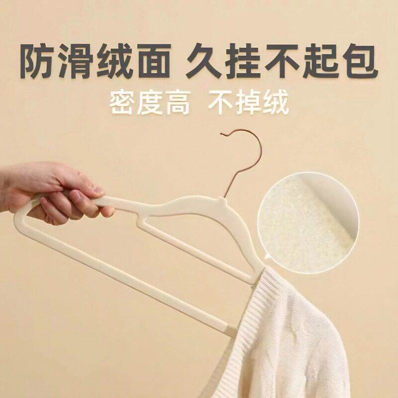 【收纳师专用】升级款透光防滑无痕植绒衣架米白色金钩款AL图片