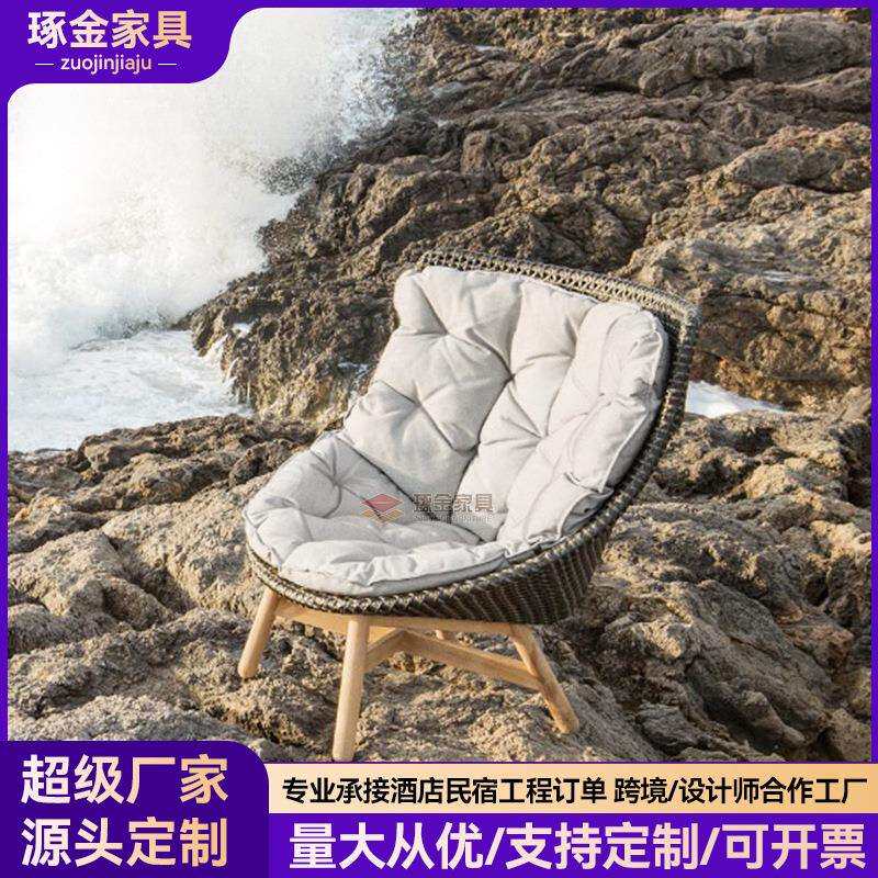 供应现代简约懒人沙发椅户外藤编椅子布料高背椅木质脚踏摇椅