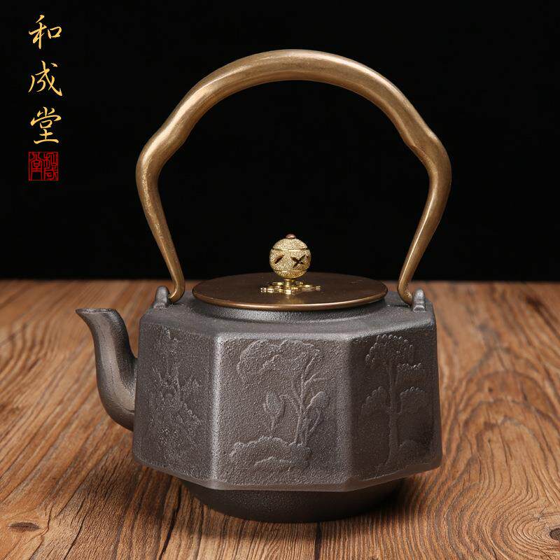 揽景八角铸铁壶 南部铁器烧水壶 内外无涂层煮水器家用壶
