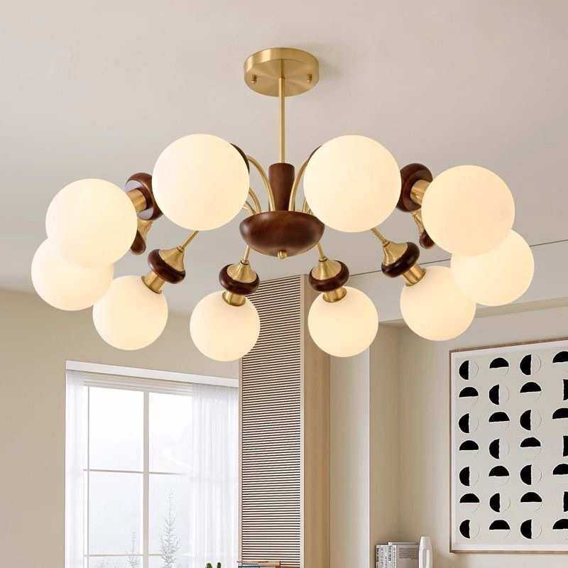 法式全铜中古美式复古餐厅灯胡桃木魔豆玻璃卧室书房吊灯客厅吊灯,家装灯饰光源,客厅吊灯,淘宝优惠券,粉丝福利购,淘宝优惠卷