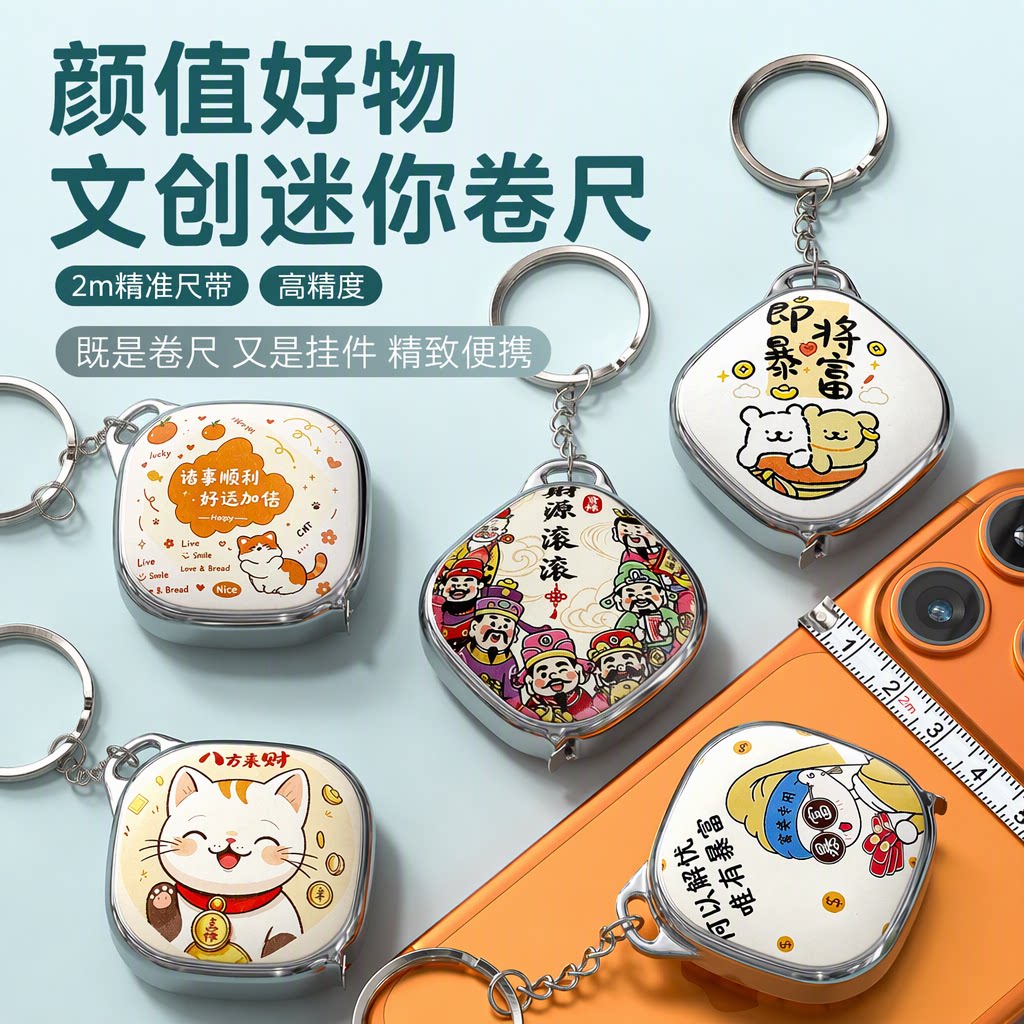 迷你文创卷尺2米高精度刻度精准随身便携小巧精致钥匙扣挂件尺子
