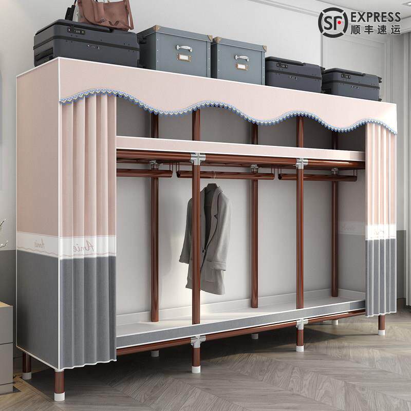 简易衣柜家用卧室布衣柜全钢架加粗加厚出租房结实耐用组装挂衣橱