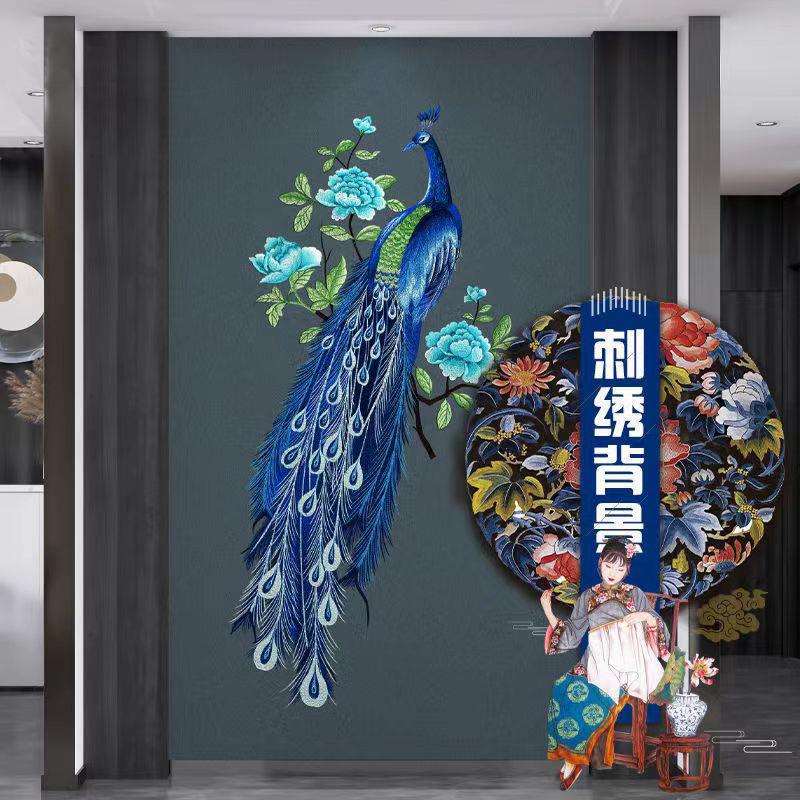 刺绣无缝墙布千姿百态B孔雀客厅卧室现代简约玄关独绣壁布