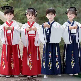 儿童古装汉服男女童同款连体书生开笔礼国学服宋朝古诗朗诵演出服