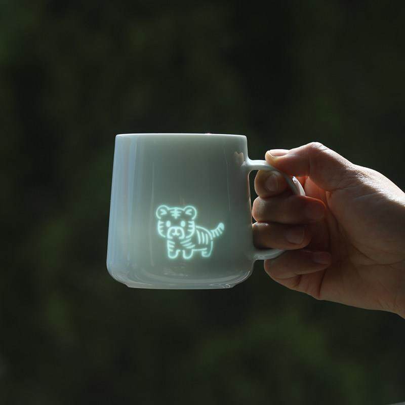 景德镇生肖杯子玲珑瓷陶瓷水杯带盖马克杯情侣可爱咖啡杯礼物茶杯