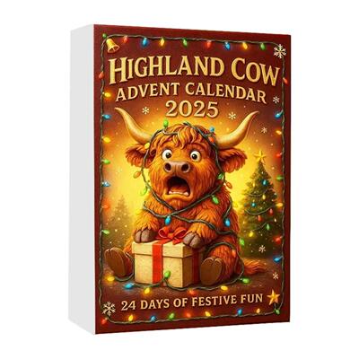 Highland Cow Advent Calendar with 24 Highland Cow Ornaments