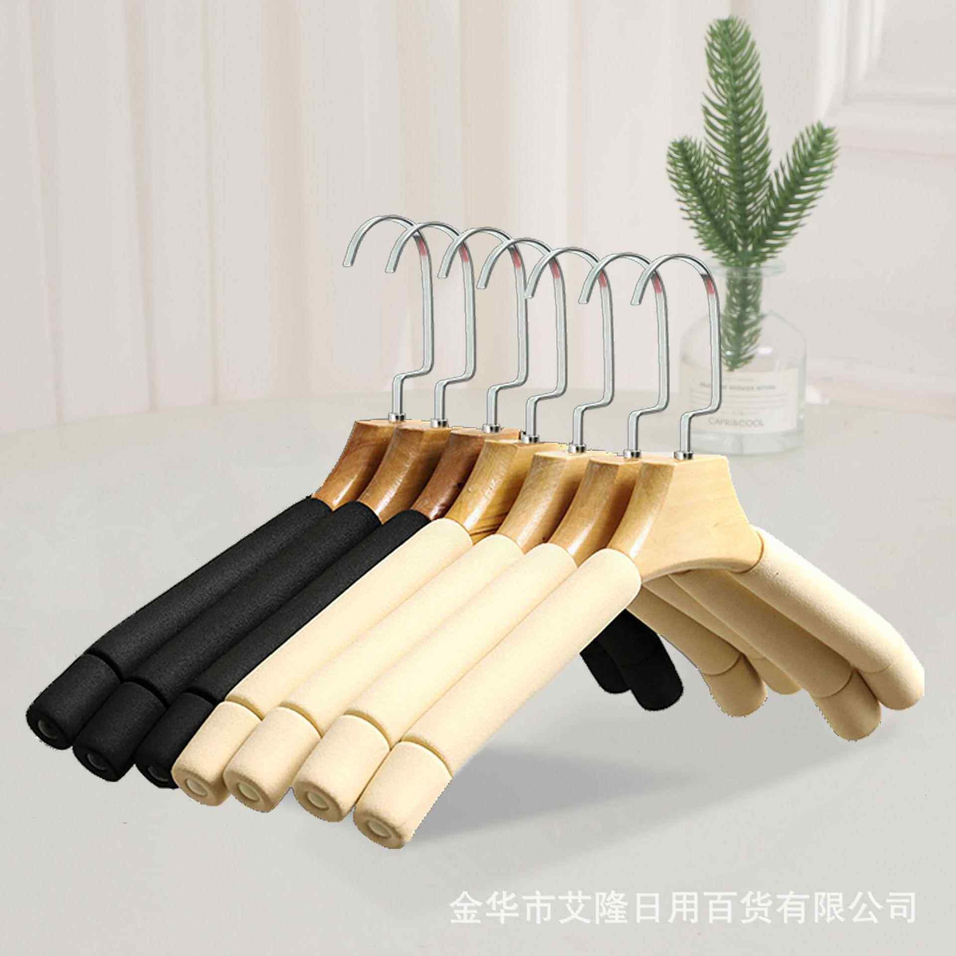 实木防滑无痕衣架海绵衣挂 服装店衣服架木质挂衣架 衣服撑子