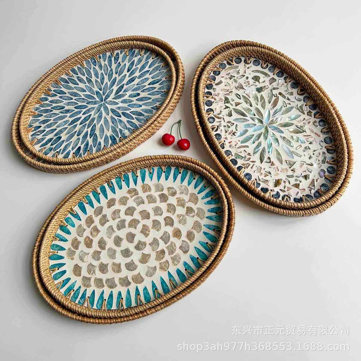 藤编收纳茶托筐家用零食果盘收纳水果贝壳托盘贝壳餐椭圆形盘托盘,餐饮具,果盆/果盘/果篮,淘宝优惠券,粉丝福利购,淘宝优惠卷