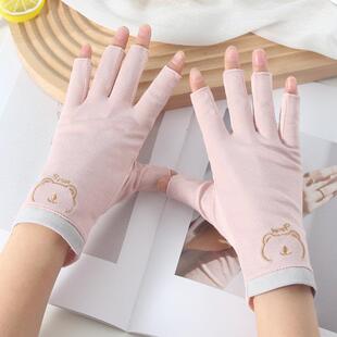 防晒专用手套美甲女防紫外线防黑半指薄款开车骑行防滑露指透气春