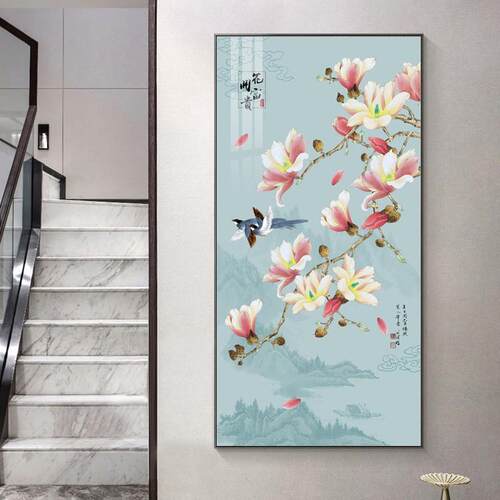 新中式玄关装饰画国画寓意好喜雀梅花挂画过道走廊中国风喜上眉梢