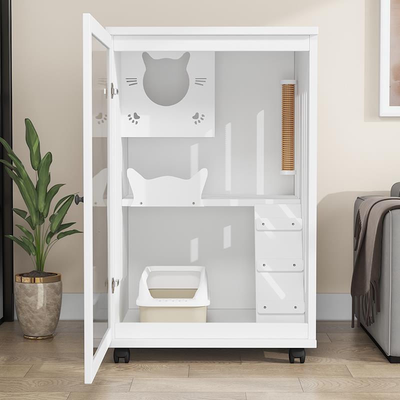 正品华窝实木猫屋别墅家用猫笼室内猫猫柜猫舍猫猫咪别墅豪双色猫