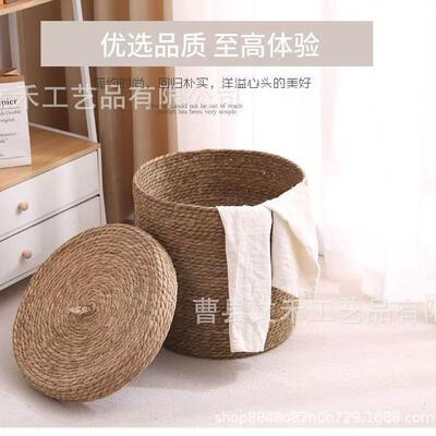 现代收简编藤约编脏衣篮手工织多规N45格杂物整理筐带盖多功能纳