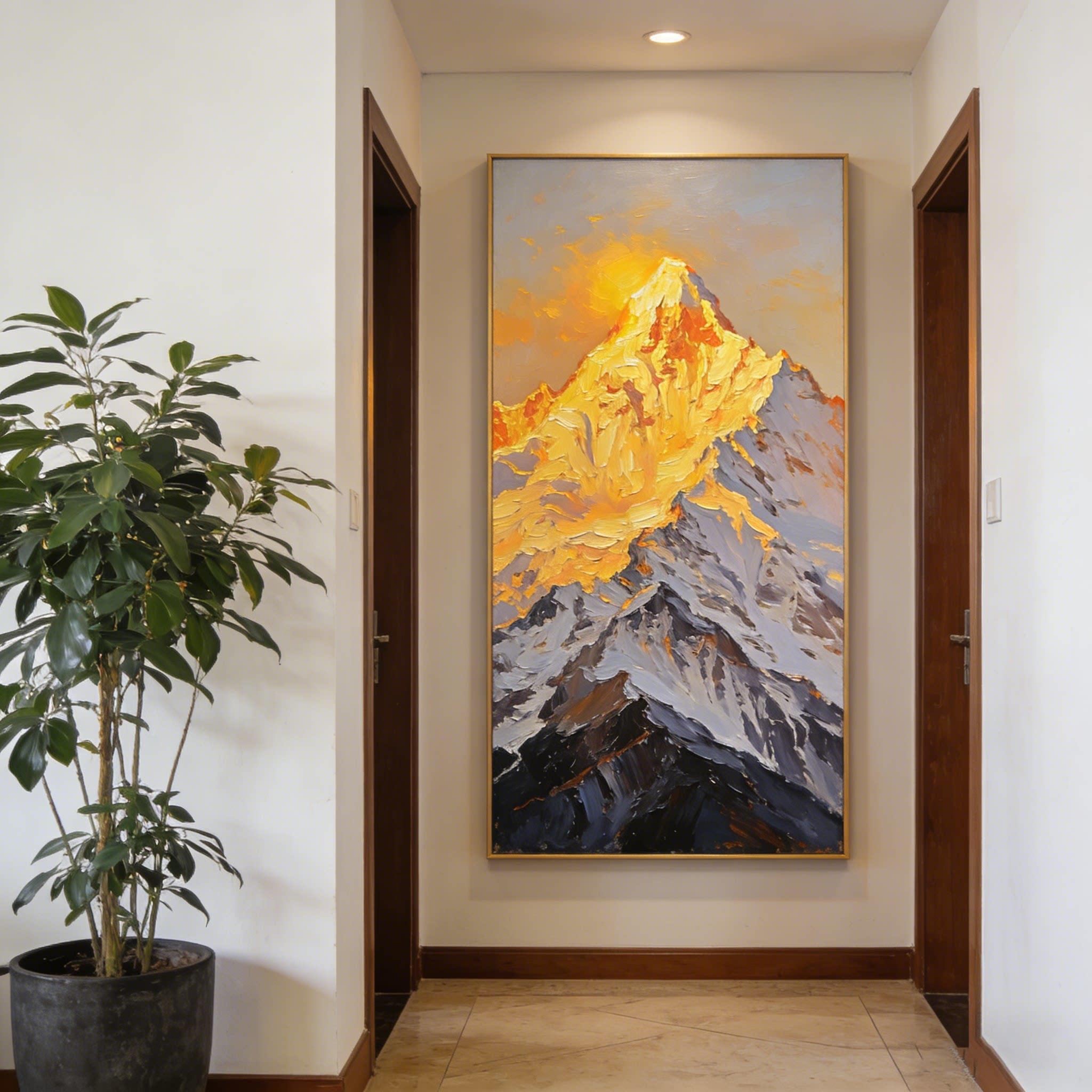 日照金山入户玄关装饰画山水画靠山图挂画客厅竖版挂画走廊过道画