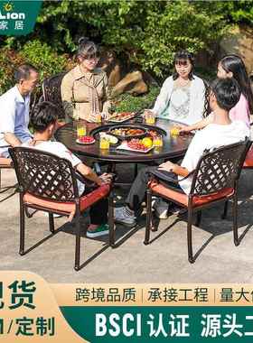 231028-1户外烧烤桌铸家椅炉煮茶围餐桌椅用铝防腐庭院别墅花园室