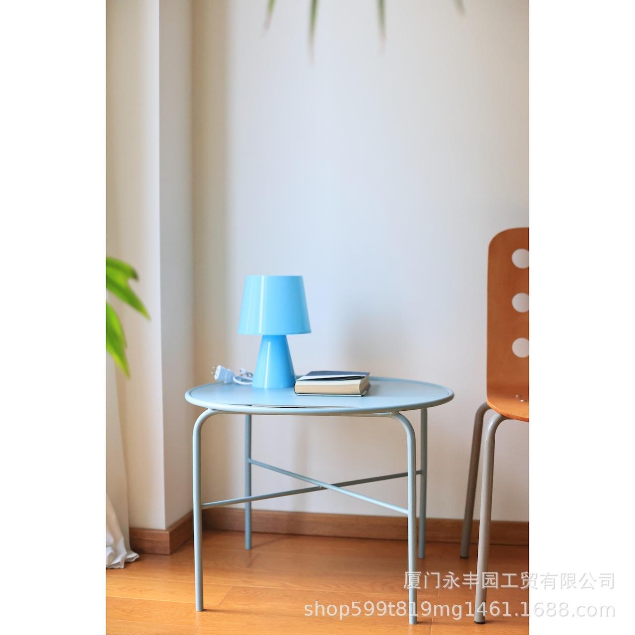 嘻物所蓝色金属边桌极简现代简约客厅沙发圆桌圆形设计小茶几圆几