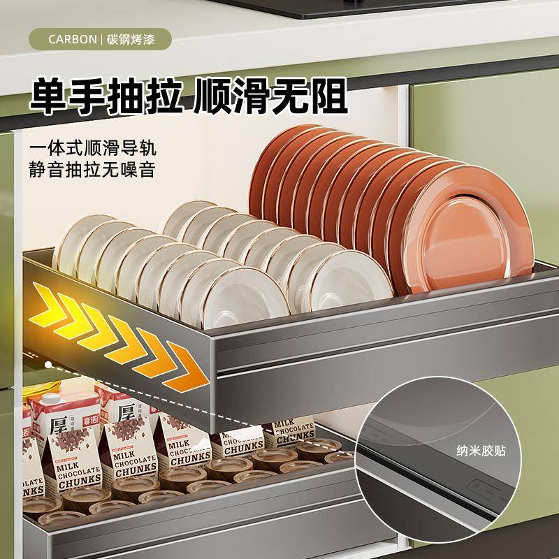 碗碟收纳架厨房置物架放碗盘抽屉式橱柜拉篮免打孔抽拉沥水碗架