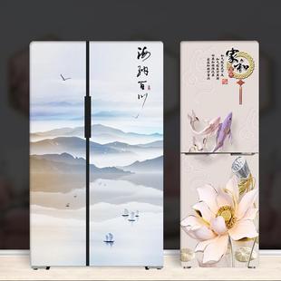 创意新中式冰箱贴纸全贴装饰遮挡侧面贴画防水旧冰箱翻新改造全包