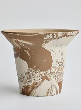 红陶君子兰陶土透气粗陶陶瓷黑色兰花侘寂风陶盆植物网红高脚花盆