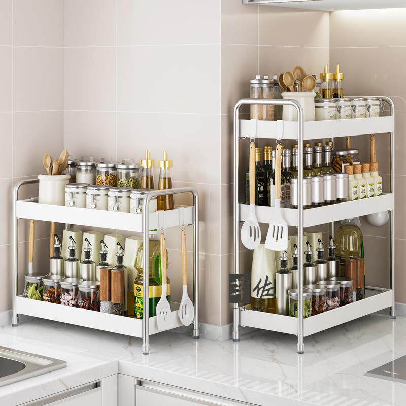 厨房不锈钢两层置物架家用台面窄小调味品置物架碗盘调料吊架子