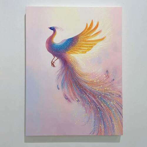 新中式《绮羽凤影》客厅装饰画孔雀动物卧室玄关过道背景墙挂壁画