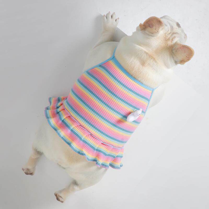 宠物狗衣服法斗柯基泰迪吊带衫宠物条纹背心薄款裙子纯棉材质