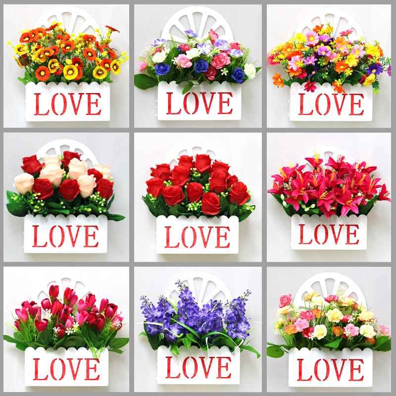 创意挂墙装饰客厅室内外墙壁挂件壁挂篮小清新仿真塑料假花玫瑰花