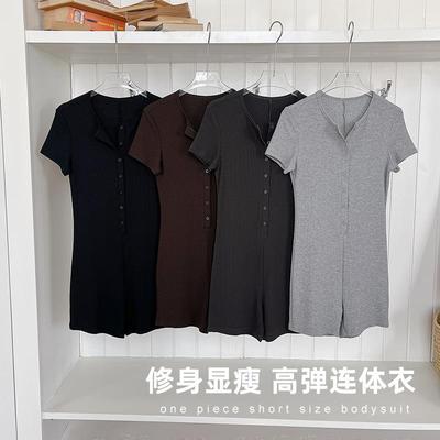 夏季新款紧身连体短裤女修身显瘦莫代尔螺纹打底连体上衣外穿短袖