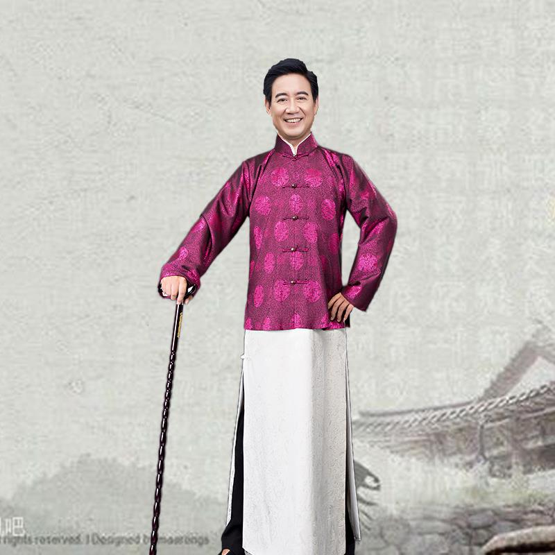 正品影视麻古男民国海滩棉长衫上长袍马褂老爷老板清朝演出装服装