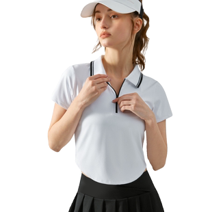 专业网球服羽毛球服套装 T恤百褶裙 女蓝色短袖 吸汗速干运动polo衫