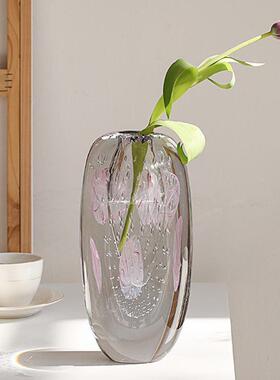新品轻奢粉色客厅插花玻璃花瓶琉璃花器水晶球玄关桌面装饰摆件