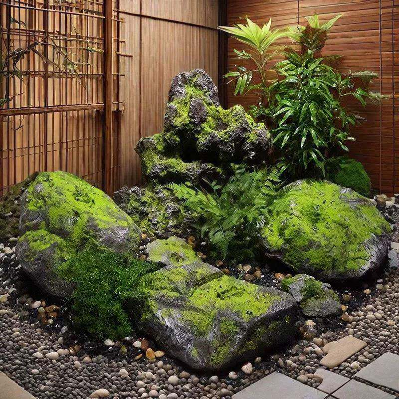 仿真石头苔藓石楼梯间造景庭院景观假石头摆件园林假山装饰黑山石