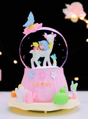 森林小仙鹿水晶球飘雪花带灯音乐盒创意七夕情人节一鹿有你大摆件