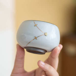 汝窑茶盏锔瓷杯钉品茗杯陶瓷锔瓷开片茶碗茶具小主人杯单杯茶杯