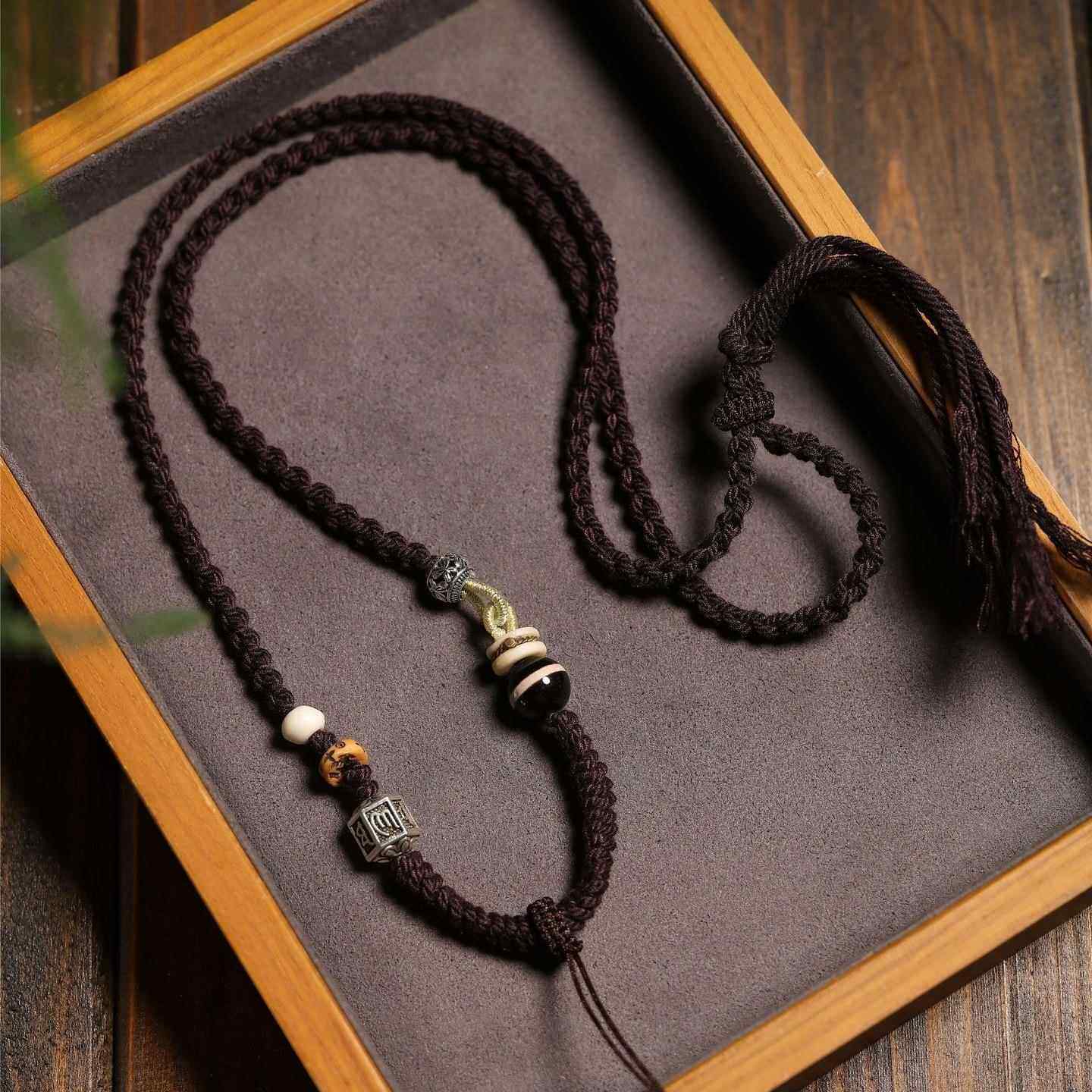 藏式手搓棉线天珠项链绳唐卡佛牌高档挂绳吊坠绳民族风手工编绳