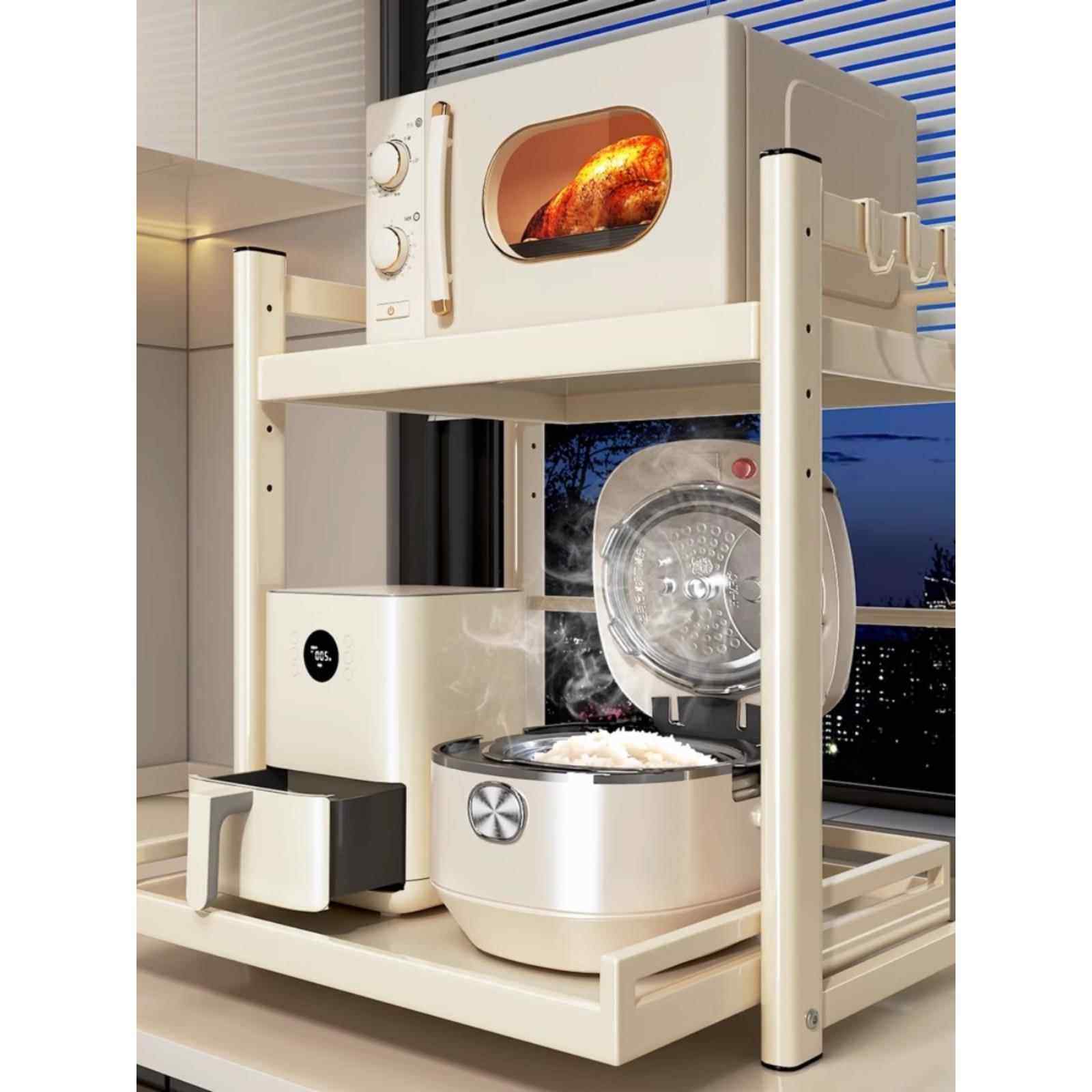 抽拉式微波炉置物架厨房电饭煲烤箱空气炸锅台面多功能电器收纳架,厨房/烹饪用具,微波炉置物架,淘宝优惠券,粉丝福利购,淘宝优惠卷