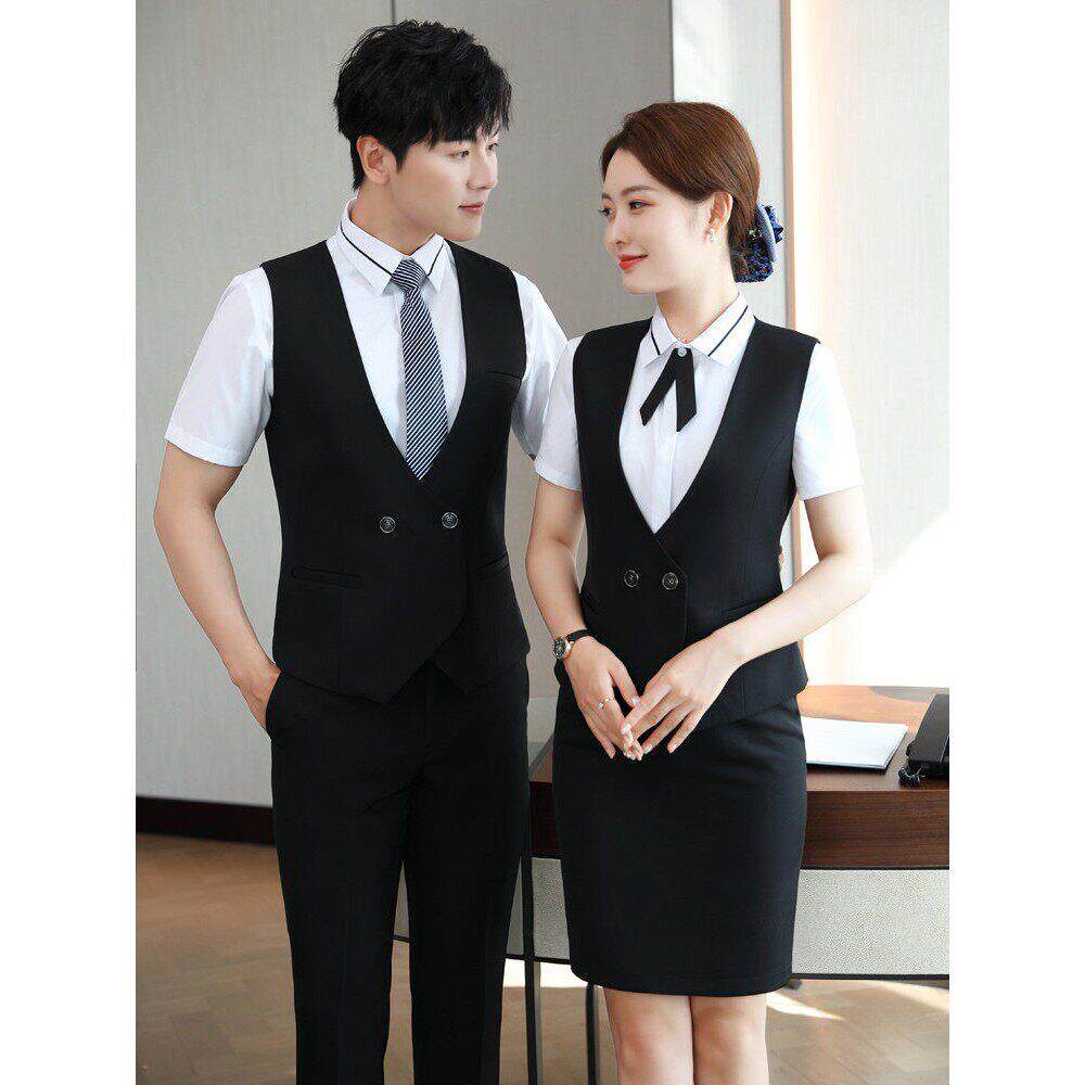 酒店服务员工作服夏酒吧KTV餐厅前台收银员男女职业马甲衬衣套装