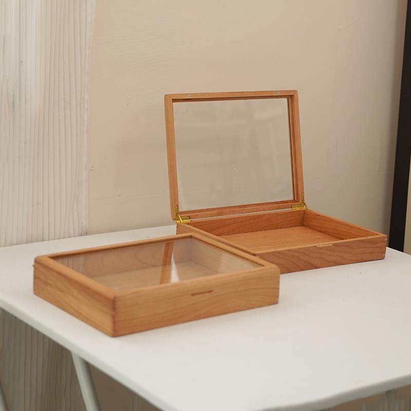 樱桃木桌面防尘收纳盒手串透明玻璃展示盒大容量实木杂物整理木盒,收纳整理,桌面收纳盒,淘宝优惠券,粉丝福利购,淘宝优惠卷