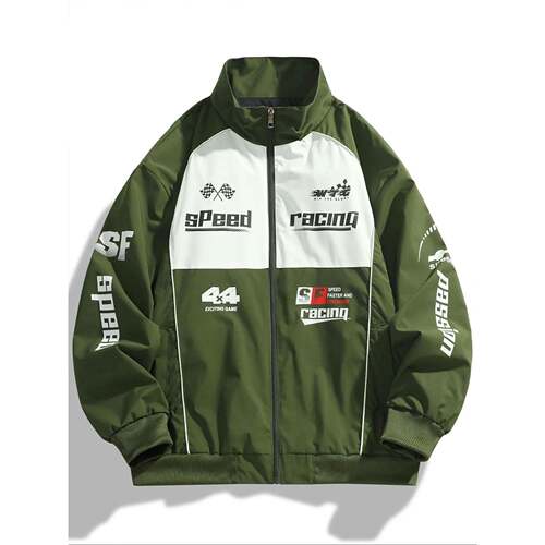 Men's Fashion Racing Graphic Stand Collar Jacket