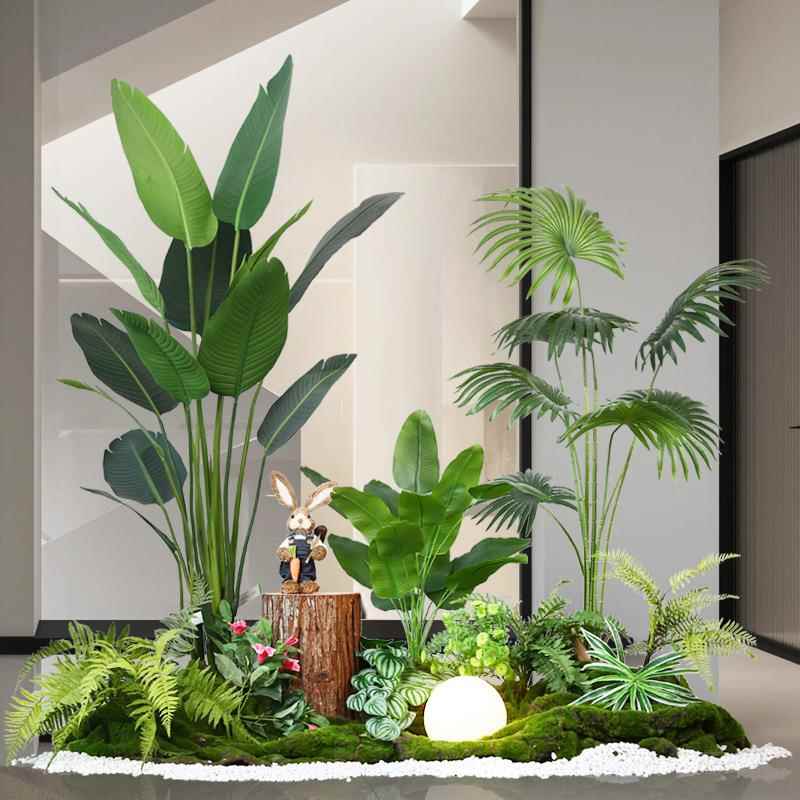 真仿绿植室楼梯ltao7319下造景空间转角盆栽假树仿真景观树植物造