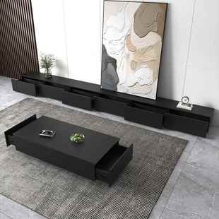 电PCG质视柜茶几地代意式 黑色现木家用客厅小户型茶几电视柜落柜