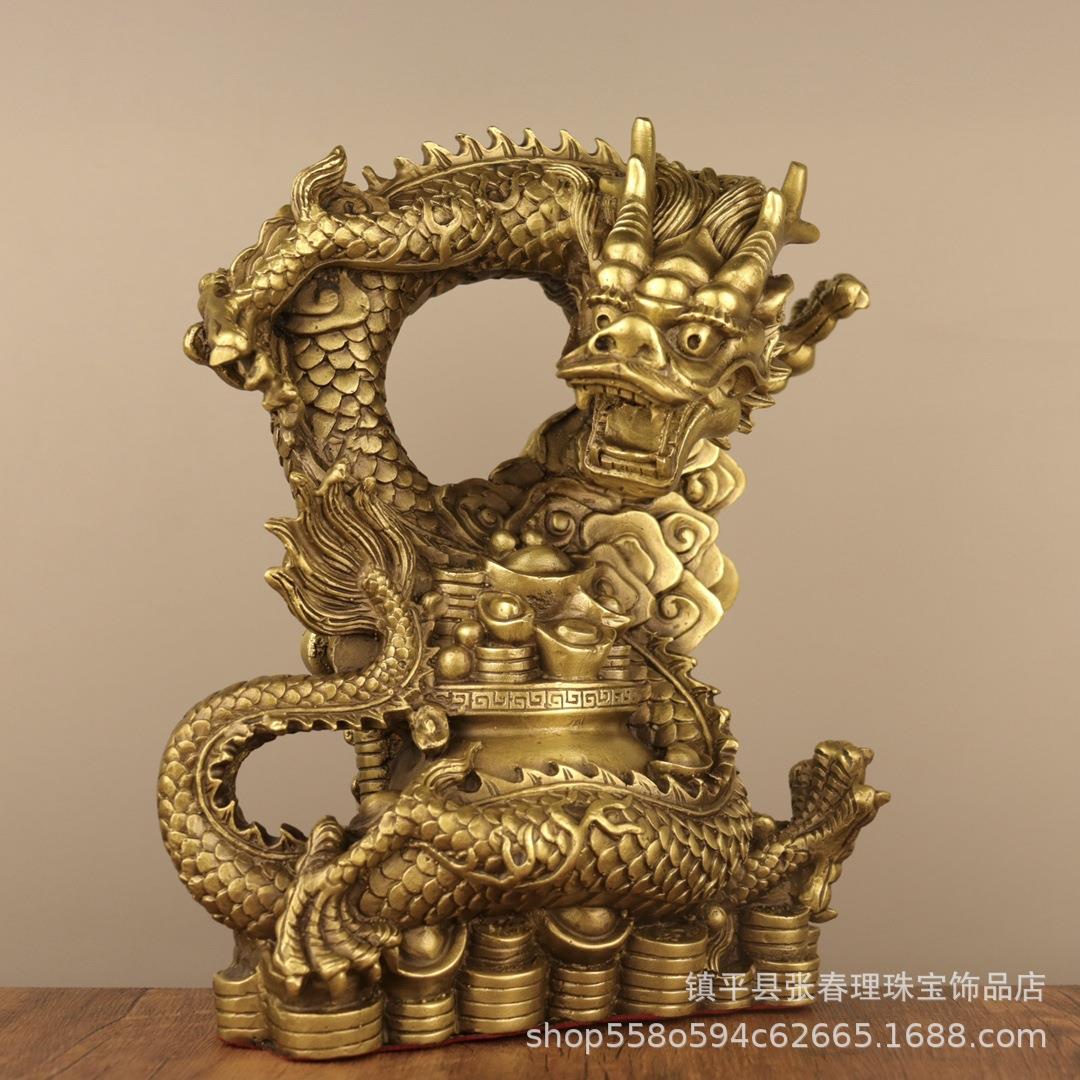 仿古铜祥器 铜聚宝盆龙 006办公室客厅家工艺居品财龙摆件