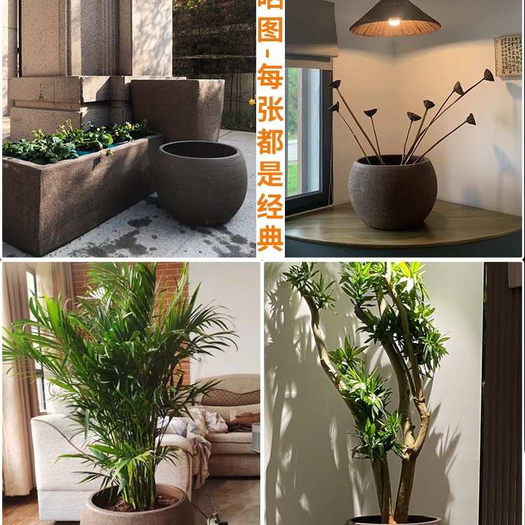 特大口径黑陶紫砂粗陶花盆户外无釉素烧陶瓷陶罐阳台鱼缸养鱼种树