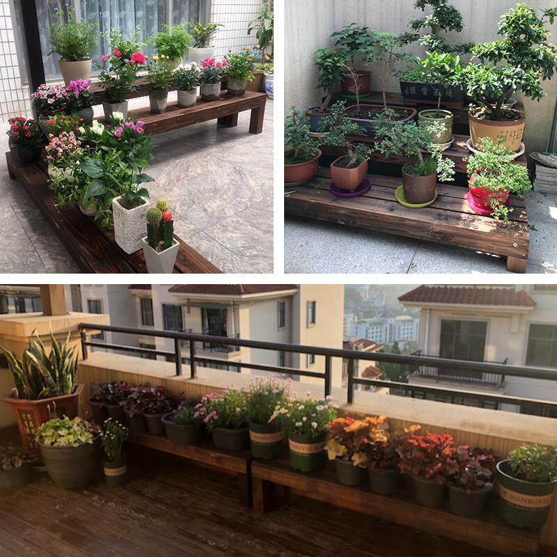 防腐木户外阳台长凳碳化阶梯花架庭院多层木质花盆架实木长条凳子