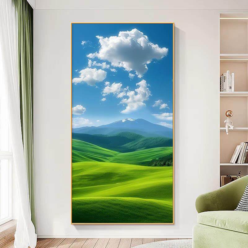 草原风景现代简约入户玄关装饰画正对门竖版客厅走廊过道墙壁挂画