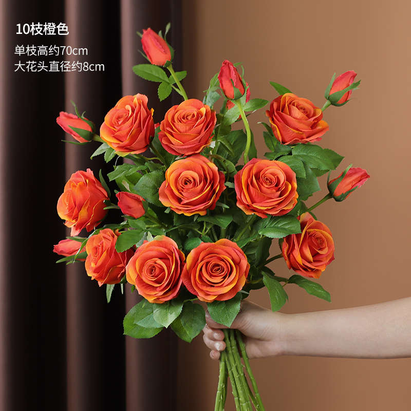 客厅花花餐桌摆件奢香槟干花摆设bc10花束电视柜轻红玫瑰室内