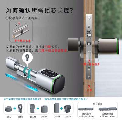 TTlcok密码智能锁芯smart cylinder远程临时密码tuya开锁跨境